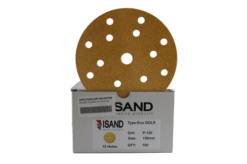 Przejdź do produktu Krążek ścierny Isand ECO GOLD P-120 (FI-150 mm, 15 otw., 100 szt./opak.)