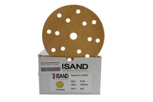 Przejdź do produktu Krążek ścierny Isand ECO GOLD P-80 (FI-150 mm, 15 otw., 100 szt./opak.)